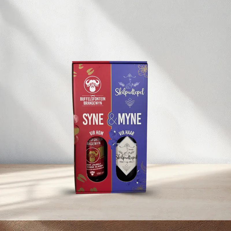 Myne en Syne geskenkstel met Skilpadtepel en Buffelsfontein brandewyn